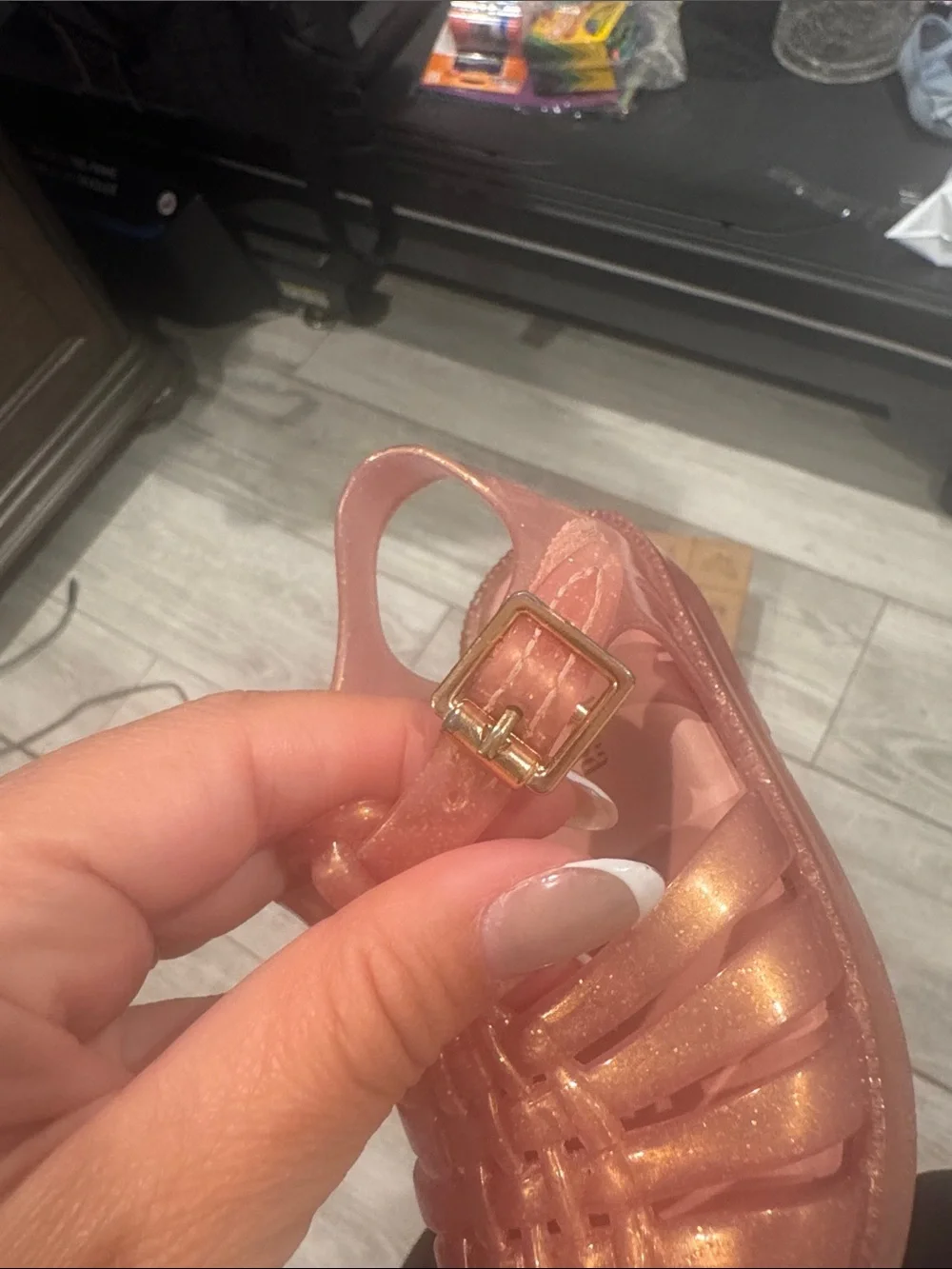 Mini Melissa Rose Gold Shimmery Jelly Sandals with Buckle